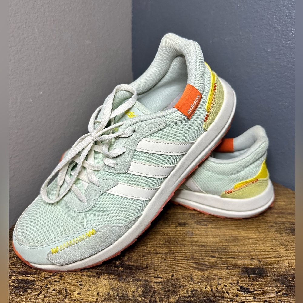 Adidas Light Green Sneakers with White and Orange Accents